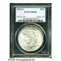 1935-S S$1 MS66 PCGS. Four rays beneath ONE. Cart