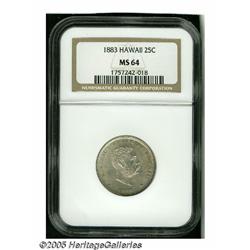 1883 25C Hawaii Quarter MS64 NGC. A lightly toned