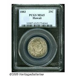 1883 25C Hawaii Quarter MS65 PCGS. Dappled sea-gr