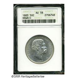 1883 50C Hawaii Half Dollar AU58 ANACS. A brillia