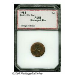 1955/55 1C Doubled Die AU58 Damaged Rim PCI (MS60