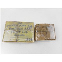 BOXER AMMUNITION FOR .577 BORE SNIDER RIFLES, CARTRIDGES S.A. SAMLL SHOT AAA SNIDER S.B. SPECIAL PKG