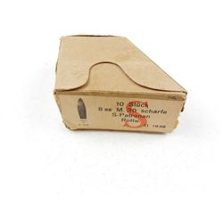 1938 DATED GERMAN STAMPED AMMUNITION FOR AUSTRIAN M95MANNLICHER SERVICE RIFLE, 8MM, STEYR, ON ORIGIN