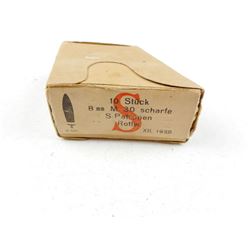 1938 DATED GERMAN STAMPED AMMUNITION FOR AUSTRIAN M95MANNLICHER SERVICE RIFLE, 8MM, STEYR, ON ORIGIN