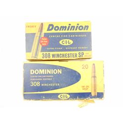 ASSORTED DOMINION 308 WIN AMMO AND BRASS