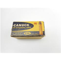 ASSORTED 25 STEVENS LONG AMMO IN CIL CANUCK VINTAGE BOX