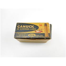 25 STEVENS LONG AMMO IN VINTAGE CIL CANUCK BOX