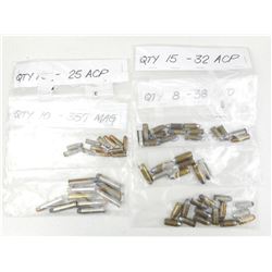 ASSORTED AMMO, 32 ACP, 380 AUTO, 25 ACP, 38 AUTO, 357 MAG. AMMO