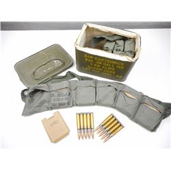 .30 BALL M2 AMMO ON STRIPPER CLIPS IN BANDOLEERS, ALL IN METAL TIN