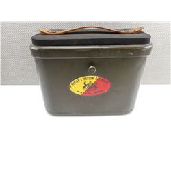 VINTAGE HERTER'S INC. METAL AMMO BOX SEAT CASE CAN WASECA MINN HUDSON BAY RARE