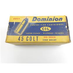 DOMINION 45 COLT AMMO IN VINTAGE CIL BOX