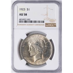 1923 $1 Peace Silver Dollar Coin NGC AU58