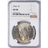 Image 1 : 1923 $1 Peace Silver Dollar Coin NGC AU58
