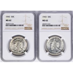 Lot of (2) 1943 Walking Liberty Half Dollar Coins NGC MS62