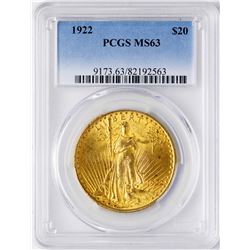 1922 $20 St. Gaudens Double Eagle Gold Coin PCGS MS63