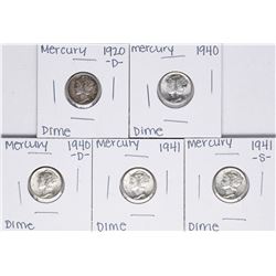 Lot of (5) Mercury Dime Coins