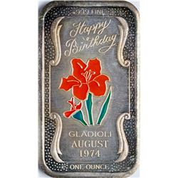 August 1974 Happy Birthday Enamel Silver Art Bar