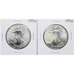 Lot of (2) 1996 $1 American Silver Eagle Coins