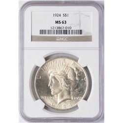 1924 $1 Peace Silver Dollar Coin NGC MS63
