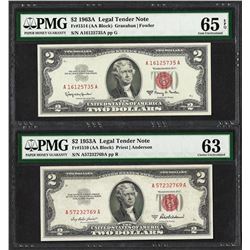 Lot of 1953A & 1963A $2 Legal Tender Notes PMG 63/65EPQ