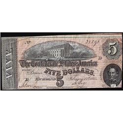 1864 $5 Confederate States of America Note