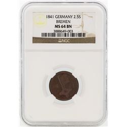 1841 Germany 2 1/2 Schwaren Coin NGC MS64BN