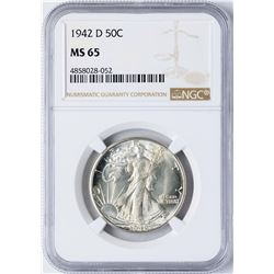 1942-D Walking Liberty Half Dollar Coin NGC MS65