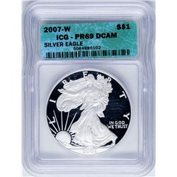 2007-W $1 Proof American Silver Eagle Coin ICG PR69DCAM