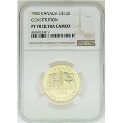 1982 $100 Canada Constitution Gold Coin NGC PF70 Ultra Cameo