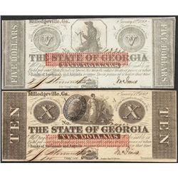 Lot of 1862 $5 & $10 The State of Georgia Obsolete Note