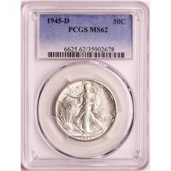 1945-D Walking Liberty Half Dollar Coin PCGS MS62