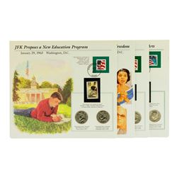 Group of (4) Kennedy Half Dollar Coin & Stamp Commemorative Sets