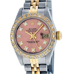 Rolex Ladies Two Tone 14K Salmon Diamond Datejust Wristwatch