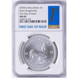2018 South Africa Krugerrand Silver Coin NGC MS69 First Day of Issue