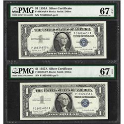 Lot of (2) Consecutive 1957A $1 Silver Certificate Notes PMG Superb Gem Unc. 67E