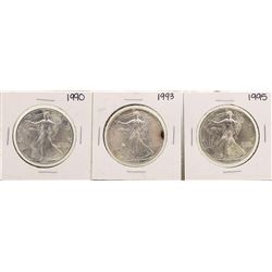 Lot of 1990, 1993, & 1995 $1 American Silver Eagle Coins