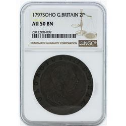 1797 SOHO Great Britain 2 Pence Coin NGC AU50BN