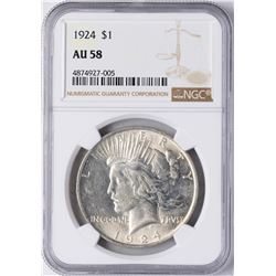 1924 $1 Peace Silver Dollar Coin NGC AU58