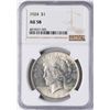 Image 1 : 1924 $1 Peace Silver Dollar Coin NGC AU58