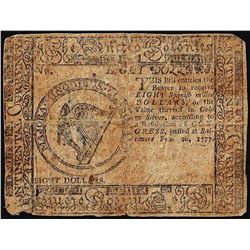 February 26, 1777 $8 Continental Currency Note