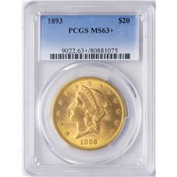 1893 $20 Liberty Head Double Eagle Gold Coin PCGS MS63+