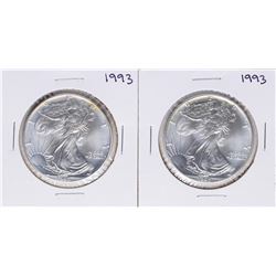 Lot of (2) 1993 $1 American Silver Eagle Coins