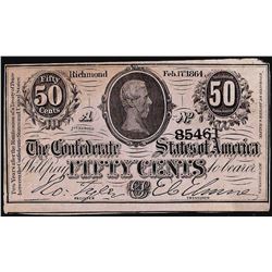 1864 Fifty Cents Confederate States of America Note