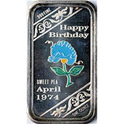 April 1974 Happy Birthday Enamel Silver Art Bar