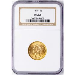 1899 $5 Liberty Head Half Eagle Gold Coin NGC MS63