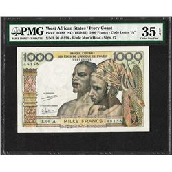 1959-65 West African States 1000 Francs Ivory Coast Note PMG Choice Very Fine 35