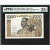 Image 1 : 1959-65 West African States 1000 Francs Ivory Coast Note PMG Choice Very Fine 35