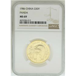 1986 China 50 Yuan Panda Gold Coin NGC MS69