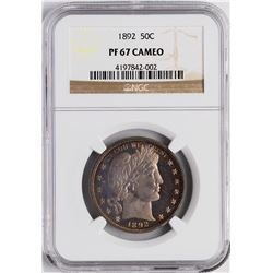 1892 Proof Barber Half Dollar Coin NGC PF67 Cameo Amazing Toning