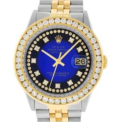 Rolex Mens Two Tone Blue Vignette VS 3 ctw Channel Set Diamond Datejust Wristwat
